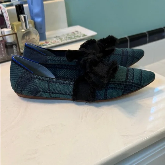 NEW Rothy's Black and Green Mary Jane Point Pine Plaid Flats - Picture 5 of 8